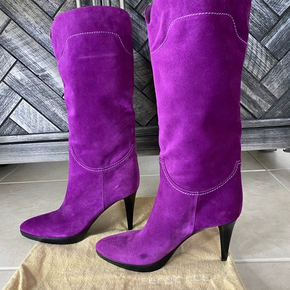 Sergio Rossi Purple Suede Leather Boots Size 37 - Picture 2 of 13